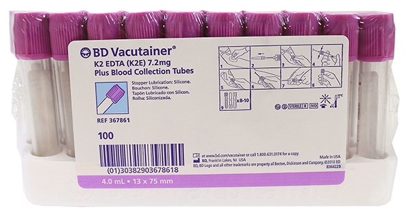 Lot de 100 BD Medical 368521 Vacutainer PET Tube pour Détermination du Glucose et du Lactate Fluorure/Edta 4Ml Bouchon Gris Étiquette Papier 